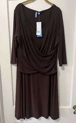 B-Slim Womens Dress Brown Size 1X Faux Wrap Long Sleeve Tummy Control NWT • $14.99