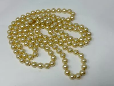 Vintage Goldtone Ivory Colored Individually Knotted Faux Pearl 48  Necklace • $19.99