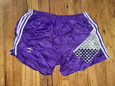 Adidas Nylon Shorts Vintage 80’S D7 LARGE Sprinter Shiny Satin Retro Glanz • $43.99