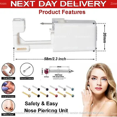 Disposable Nose Ear Piercing Unit Earring Gun Kit DIY Home Piercer Pierce Stud • £3.49