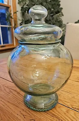 Vintage Rare Large Apothecary Canister Jar Glass Lid Green-Tint Glass Terrarium  • $34.99