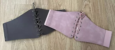 Two Bnwot Stretchy Criss-cross Lace Up Wide Corset Belts In Pink & Khaki Size L • £8.99