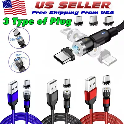 540° Rotate Magnetic Charger Cable Phone Fast Charging With Type C Micro USB IOS • $6.99