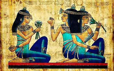 Beautiful Room Egyptian Hieroglyphics Brunette Girl Papyrus Painting Art Poster • £15.95