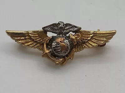 Pre-WW2 U.S. Marine Corp Aviator Wings Golden Badge Pin 12K GF Eagle H&H Rare • $99