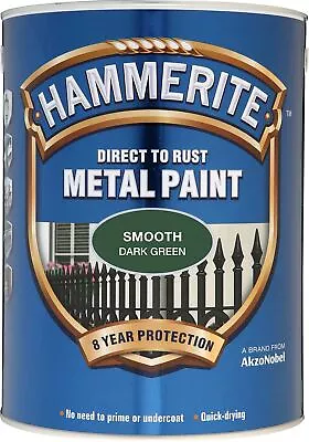 Hammerite Direct To Rust Metal Paint - Smooth Dark Green - 5 Litre • £93.99