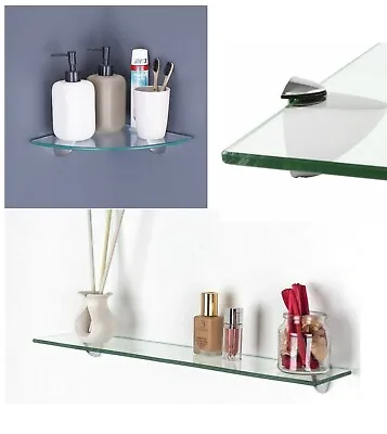 £9.99 • Buy Clear Glass Wall Mounted Shelve Shelf Rack Kitchen Home Office Bathroom Bookcase
