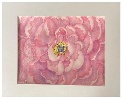$229 • Buy PAINTING WATERCOLOR ORIGINAL ART PEONY FLOWER PINK PURPLE 11x14 MAT 16X20 FLORAL