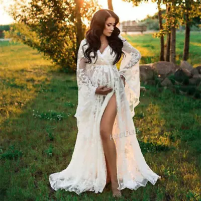 Pregnant Women's Long Dress Maternity Lace Bohemia Gown Skirt For Photo Shoot • $21.59