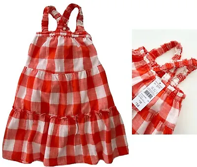 £6.99 • Buy Girls Ex F&F Summer Sun Dress Orange Gingham Checked Holiday Tiered Strappy NEW