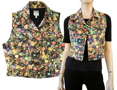 MOSCHINO Rare Vintage 1990s Button Print Cropped Vest Peace Sign Buttons 40 US 4 • $178