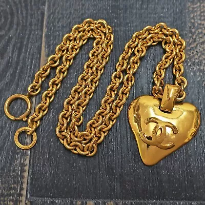 CHANEL Gold Plated CC Logos Heart Vintage Chain Necklace Pendant #511c Rise-on • £782.90