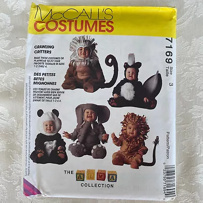 McCalls 7169 Toddler Skunk Lion Monkey Elephant Panda Costume Pattern Sz 3 Uncut • $7