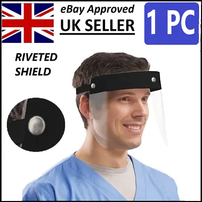 FACE SHIELD BLACK FULL VISOR PROTECTION MASK TRANSPARENT CLEAR PPE SHIELD UK 1pc • £4.99