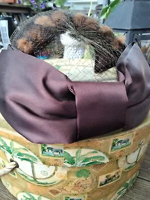 Vintage 1950s Pastel Brown Mink Fur Halo Hat W/ Netting Pin Up 50s • $15.99