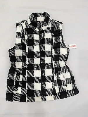 Jason Maxwell Women's Plush Black/White Buffalo Plaid Vest Cinch Waist LARGE (L) • $29.99
