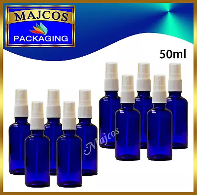 50ml Empty Cobalt Blue Glass Bottles With White Atomiser / Mist Spray • £16.99