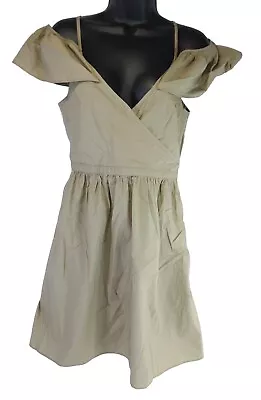 Madewell Ruffle Dress Womens Size 0 Khaki Cold Shoulder Cotton Beige $98 NWT • $20