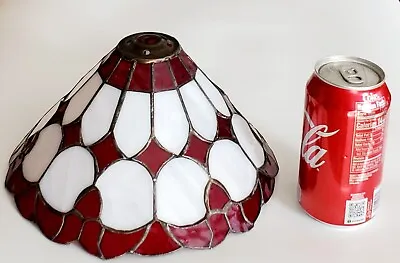 Vintage Tiffany Style Stained Glass Slag Leaded Lamp Shade Red & White • $42.49