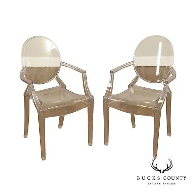 Modern Style Pair Ghost Lucite Arm Chairs • $465
