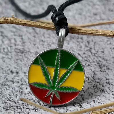 New Rasta Flag Marijuana Silver Pewter Charm Necklace Pendant Jewelry • $7.99