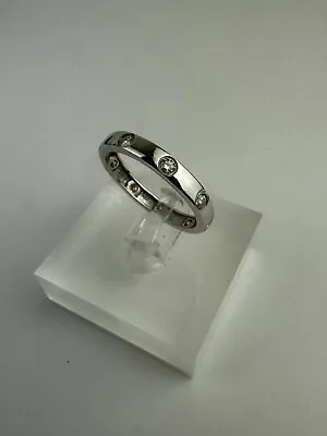 925. Solid Silver Clear Stoned  Band Ladies Ring Size UK T 1/2 Ship Worldwide • £24