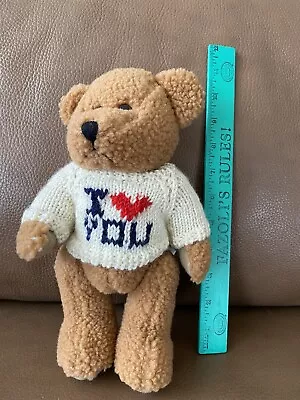 Vintage ~Teddy Bear Plush 10” ~ I Love You ~ Knit Sweater~ INTL SILVER CO ~ 1998 • $12