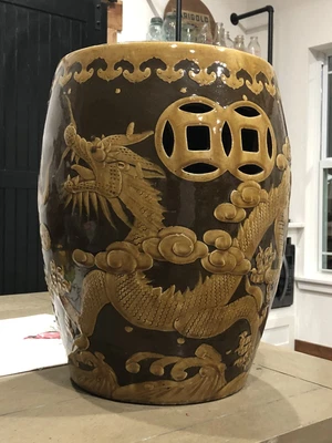 $188 • Buy Chinese Pottery Dragon Motif Garden Stool Barrel Drum Seat