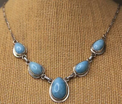 Vintage Sterling Silver 925 Larimar Stone Necklace 18  • $69