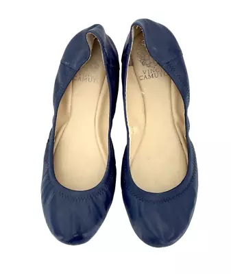 Vince Camuto Ellen Navy Blue Leather Round Toe Ballet Flats Casual SZ 7 SH31 • $23.20