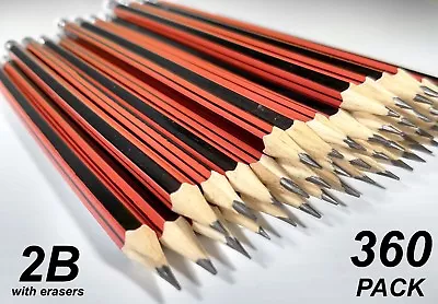 Bulk 360 Pack 2B Lead Pencils With Erasers Red Stripe Barrel • $83.03