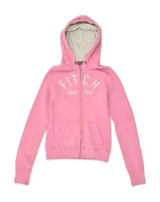 ABERCROMBIE & FITCH Womens Graphic Zip Hoodie Sweater UK 10 Small Pink EG01 • £17.23