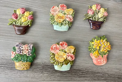 Set Of 6 Vintage Flower Pot Bouquet Fridge Magnets Midwest Japan Ceramic 2  • $30