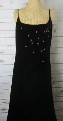 Anne Stanley SAKS FIFTH AVENUE Womens 10 Black Velvet Embroidered Long Dress M • $47.69