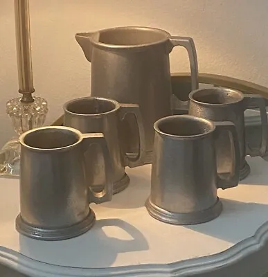 Pewter Pitcher & 4 Matching Mugs - Vintage - Excellent Condition • $69.99