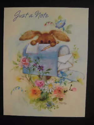 UNUSED Vintage Notecard Mary Hamilton Bunny Peeking Over Mailbox • $3.99