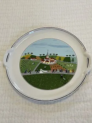 Folk Art Wedding Cake Plate Platter Porcelain Villeroy Boch 12  Handles Church • $35