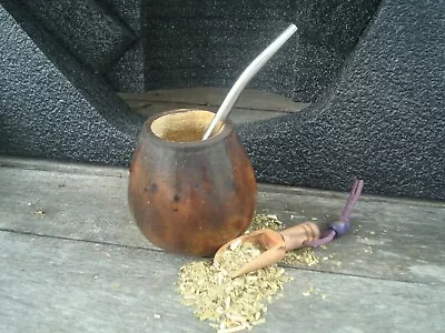 Argentina Mate Gourd Shading Hand Made Tea Cup + Straw + BONUS Spoon Yerba Mate • $16.40