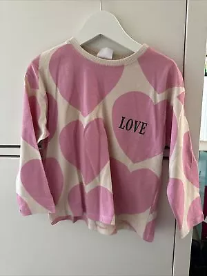 Zara Baby Girl Pink Cream Heart LOVE Long Sleeve T-Shirt 3-4 Years BNWT • £6