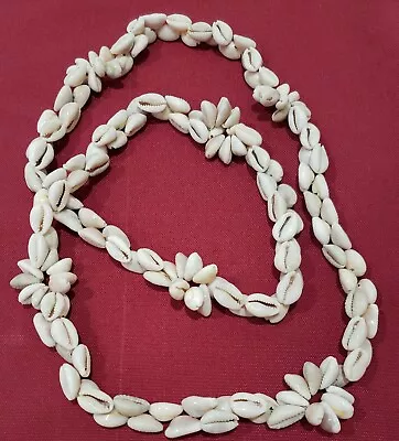 Vintage Chunky Hawaiian Cowrie Shell Hand Crafted Floweretts Lei Necklace 36  • $52.99