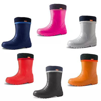 DEMAR Toddlers Little Kids Boys Girls Wellies Rain Wellington Boots Fleece-Lined • £9.99