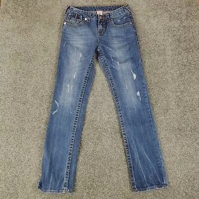 True Religion Jeans 16 (28x30) Girls Mid Rise Distressed Straight Cotton Denim • $15.16