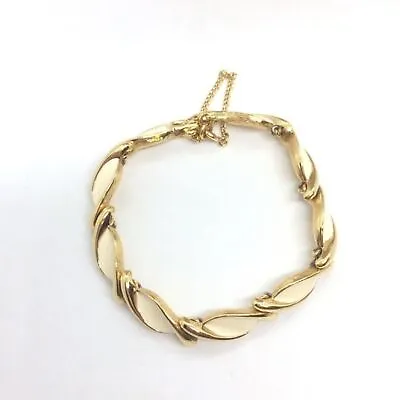 Vintage 80s Monet Bracelet Cream Enamel Gold Tone Twist • $16.99