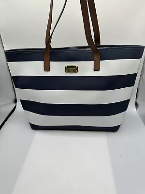 Michael Kors Navy & White Large Jet Set Travel Tote Nautical Handbag • $49.99