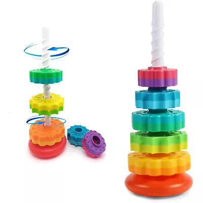 Rainbow Rotating Stacking Toys Baby Spinning Toys Color Shape Early Education • £9.90