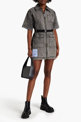 $149 • Buy MCQ Alexander McQueen Albion Appliquéd Grey Mini Denim Shirt Dress XL 12 14 NEW