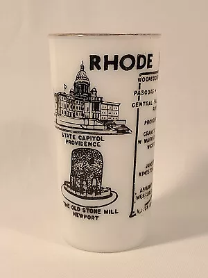 Vintage Hazel Atlas Rhode Island Souvenir Milk Glass Tumbler - Map White & Black • $16.77