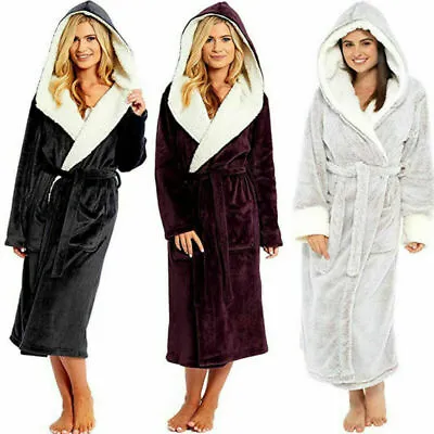$48.52 • Buy Women Hooded Dressing Gown Bath Robe Ladies Robes Flannel Fleece Coat Gowns AU