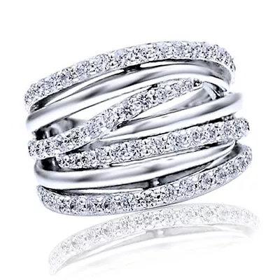 925 Sterling Silver Multi Row Pave White Cubic ZIrconia Eternity Band Ring • $269.37