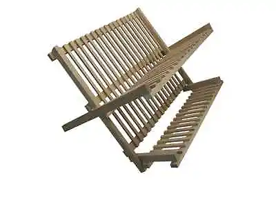 £15.99 • Buy Beechwood Folding Dish Drainer Foldable Plate Storage Wooden Rack Draining Board